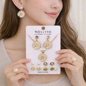 Premium Gold Plated Leaf Pearl Drop Earrings for Women & Girls (Pack Of 7)