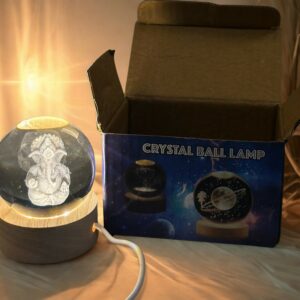 Ganesh 3D Crystal Ball LED Lamp with Wooden Base