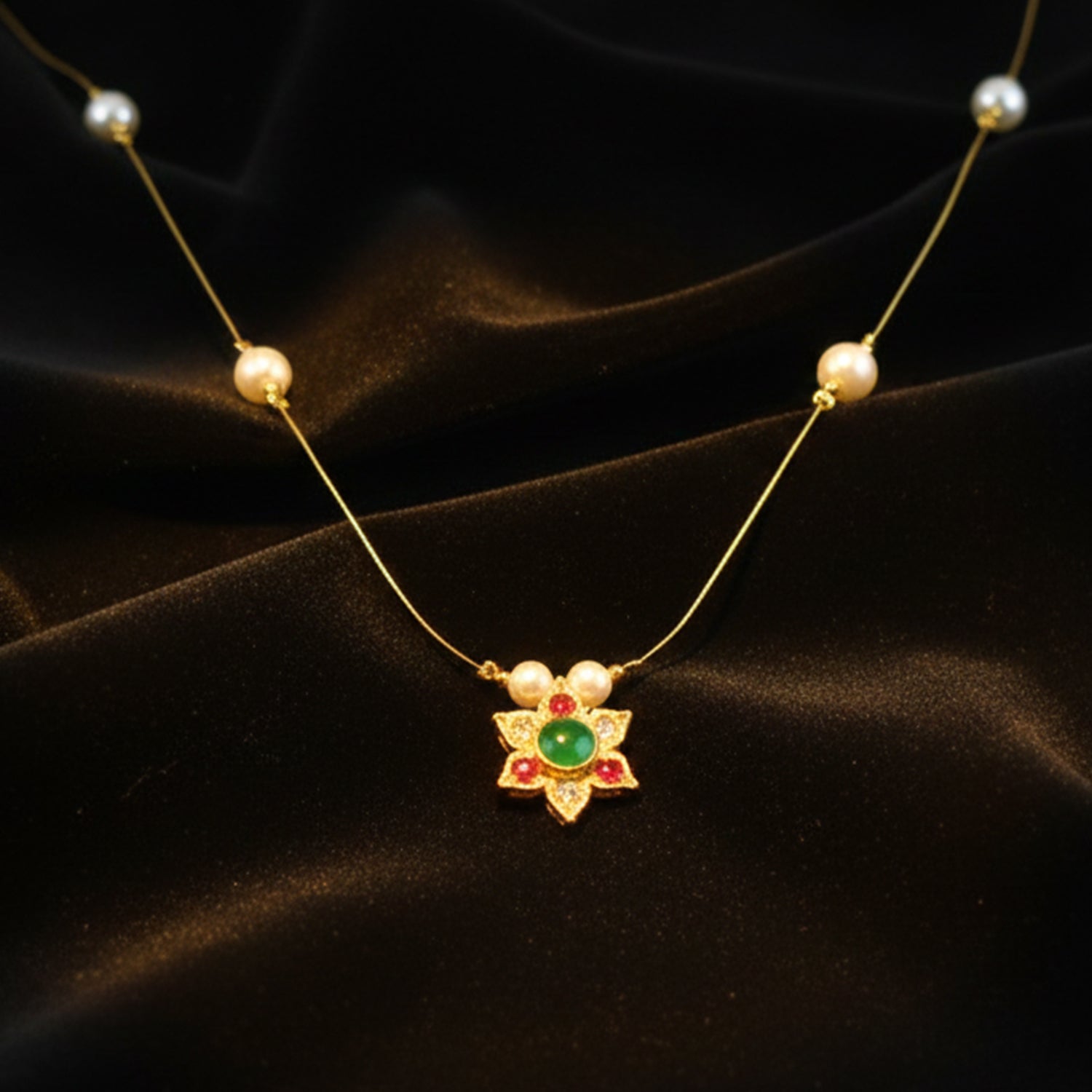 Traditional Multicolor Stone Floral Pendant Necklace Chain (1 Pc) - Image 4