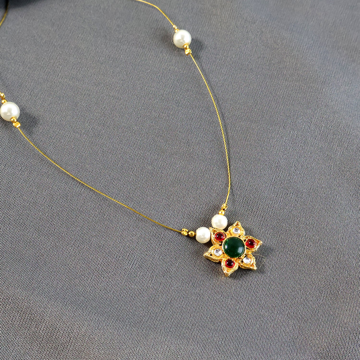 Traditional Multicolor Stone Floral Pendant Necklace Chain (1 Pc) - Image 3