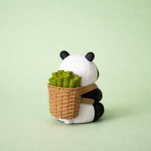 Cute Panda Bamboo Basket poly-resin Showpiece | Mini Panda Decorative Figurine
