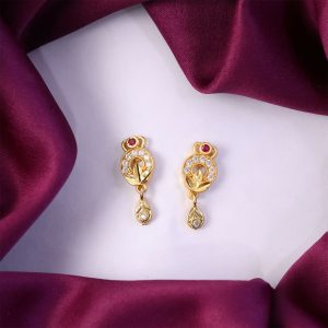 Gold Finish Floral Drop Earrings with Stone Detailing (1 Pair)