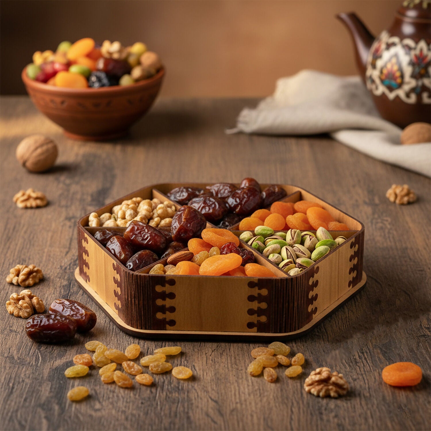 Hexagon Decorative Dry Fruit & Mukhwas Storage Box