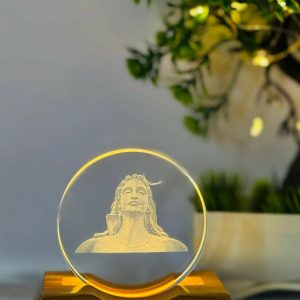 Shiv Engraved Acrylic LED Night Lamp with Wooden Base for Home Decor & Gifting