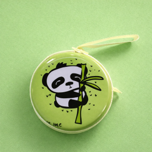 Panda Print Round Coin Pouch with Zipper & Wrist Strap for Kids and Gifting(DESIGN MAY VARY)