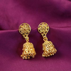 Gold Plated Floral Jhumka Earrings for Women – Traditional Ethnic Party Wear Jewelry