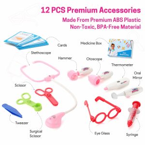 Premium Doctor Set with Pull & Push Trolley for Kids,Doctor Set with LED Light Instruments, 13 Piece Doctor Kit, BIS Approved (Pink)