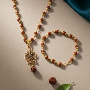 Hanuman Trishul Pendant With Rudraksha Mala & Bracelet Combo