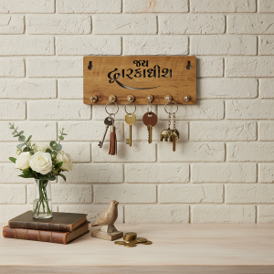 Wooden Key Holder for Wall – “Jay Dwarkadish” MDF Key Organizer | Spiritual Home Décor Key Stand