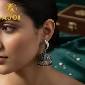 Designer Silver Teardrop Jhumka Earrings with Elegant Traditional Detailing