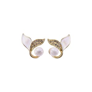 Korean Style Pearl Leaf Stud Earrings for Women & Girls | Elegant Gold Plated Designer Fashion Jewellery