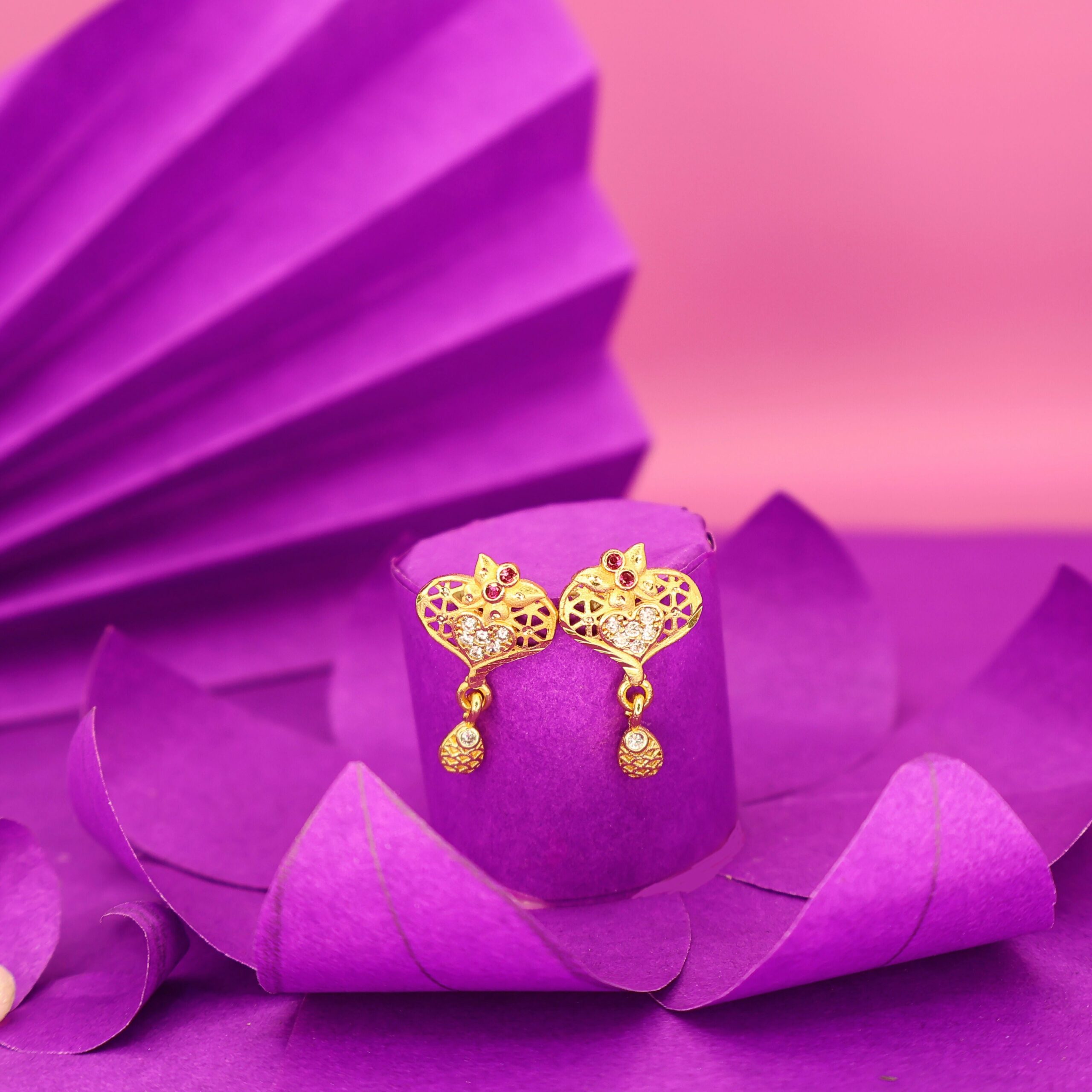 Heart Filigree Gold-Plated Stud Earrings with AD for women and girls - Image 2