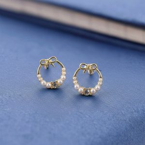 Elegant Bow Pearl Hoop Earrings for Women | Gold Plated Crystal Stud Hoops | Cute Korean Style Fashion Jewelry