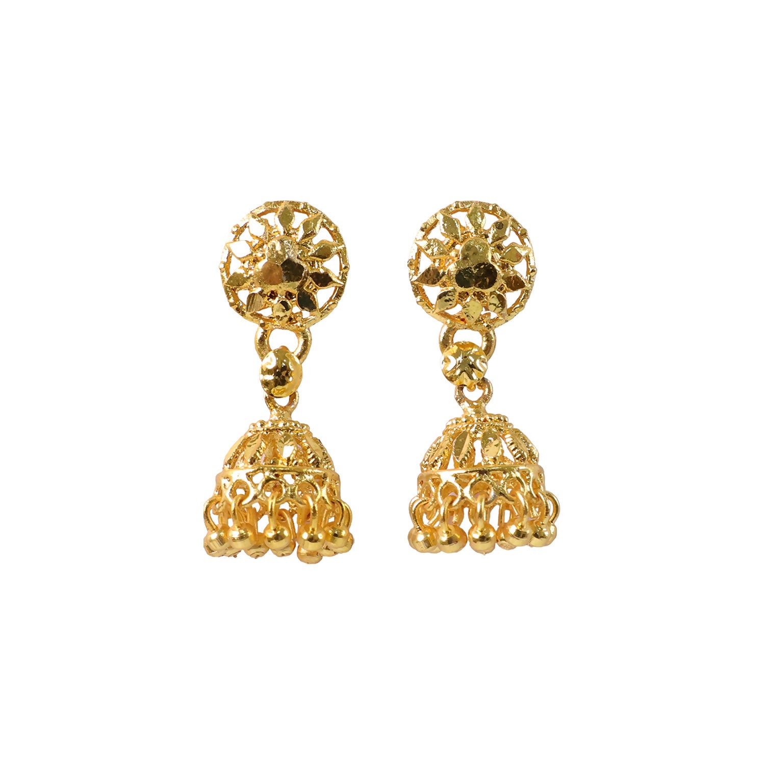 Copy of Elegant Gold Plated Floral Jhumka Earrings for Women Traditional Festive Wear - Image 5
