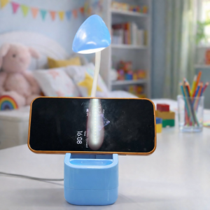 Blue LED Desk Lamp with Pen Holder and Phone Holder for Study Table and Kids Room