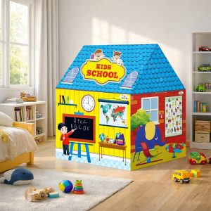 Kids School Play Tent House with Educational Charts & Blackboard Indoor Learning & Activity Play Tent for Children