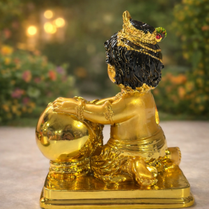 Gold Finish Baby Krishna with Butter Pot Decorative Idol for Home