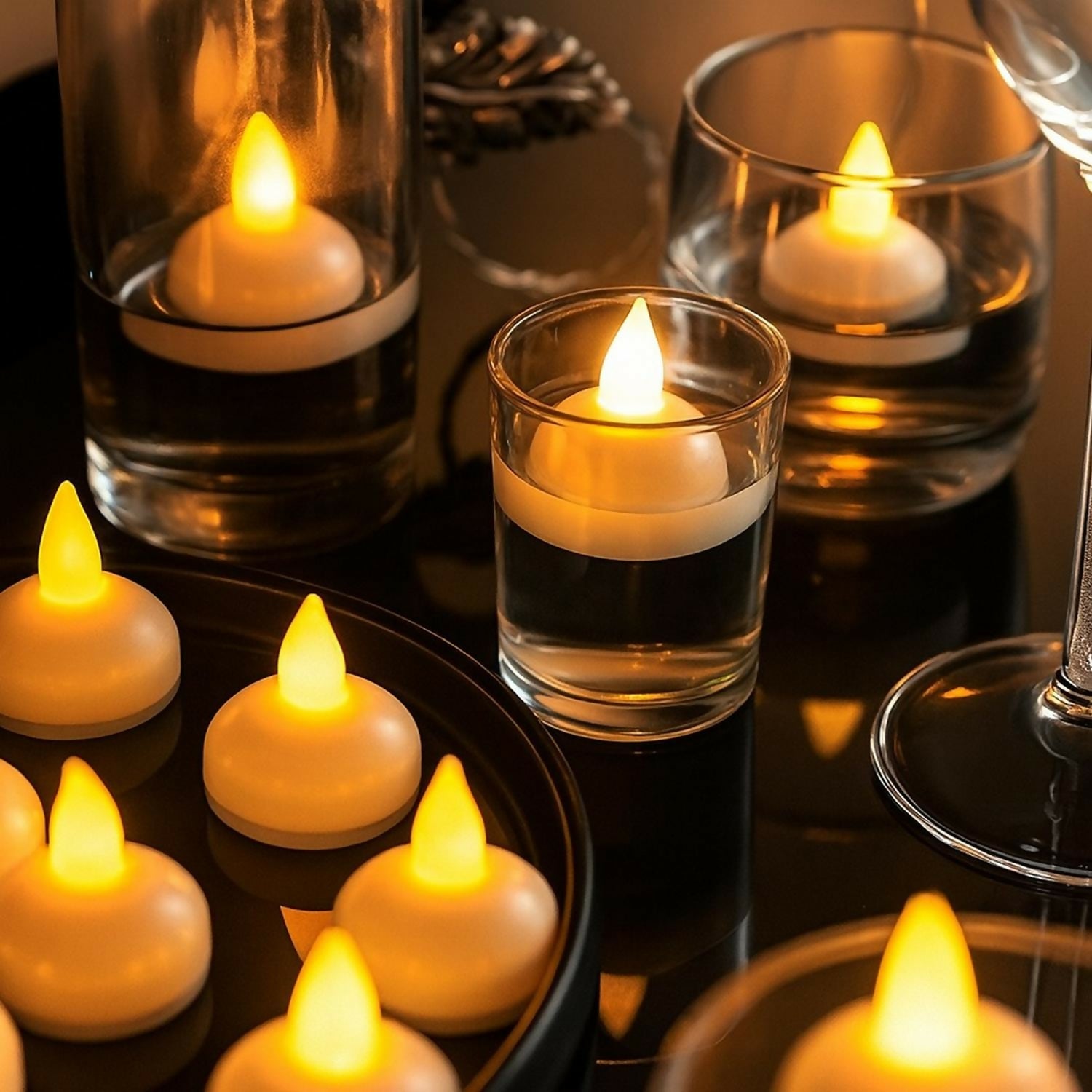 12 PCS Floating LED Tea Light Candles with Water Sensor – Flameless Smokeless Floating Diya with Warm White Flickering Light for Home Décor, Pool, Spa, Wedding, Festival & Party Decoration