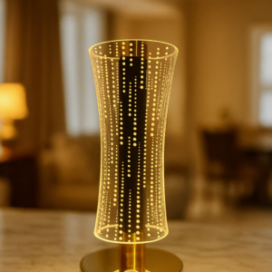 Luxury 3D Acrylic LED Table Lamp with Golden Base for Home Décor | Touch Sensor Night Lamp for Bedroom, Living Room & Hotels | Warm Light Decorative Bedside Lamp | Modern Festival & Gift Lighting for Home