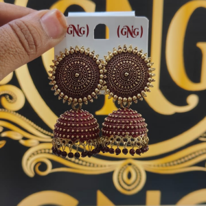 beautiful elegant oxidised jhumka earrings in maroon colour
