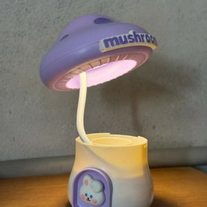 Purple Mushroom LED Study Lamp with Pencil Sharpener & USB Charging