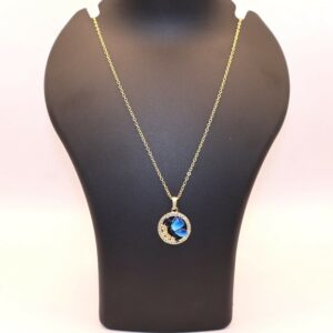 Gold Plated Blue Enamel Butterfly Circle Pendant Necklace For women and girls