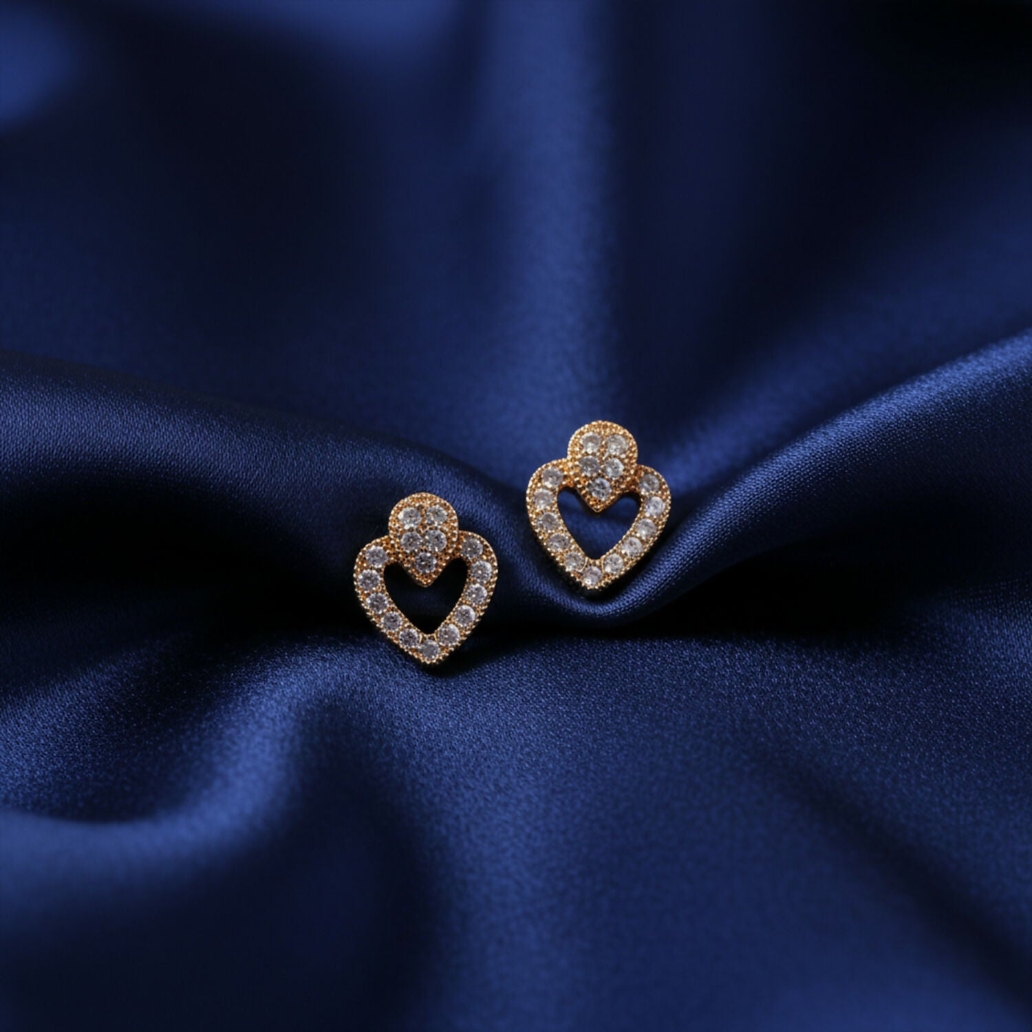 Double Heart Crystal Stud Earrings For Woman & Girl – Elegant Heart Motif Design