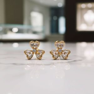 Elegant Floral CZ Stud Earrings with Gold Finish – Classic Everyday Wear for Women