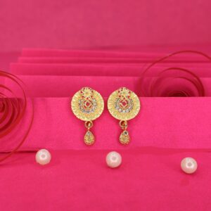 Gold Plated Round Stud Earrings with AD for women and girls