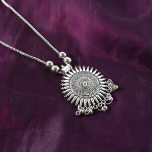 Oxidised Silver Traditional Long Necklace (1 Pc)
