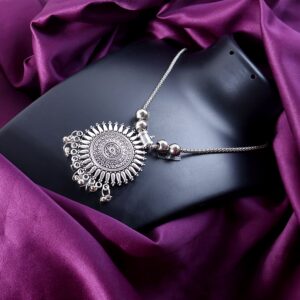 Oxidised Silver Traditional Long Necklace (1 Pc)