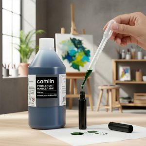 Camlin Permanent Marker Ink – Black 500 ml Refill with Free Dropper