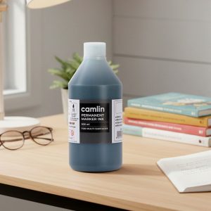 Camlin Permanent Marker Ink – Black 500 ml Refill with Free Dropper