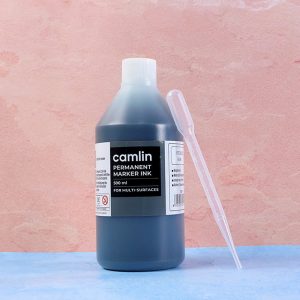 Camlin Permanent Marker Ink – Black 500 ml Refill with Free Dropper