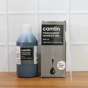 Camlin Permanent Marker Ink – Black 500 ml Refill with Free Dropper