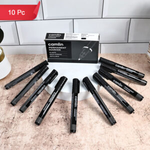 Camlin Permanent Marker Black Bold Long Lasting Refillable Marker Pack of 10