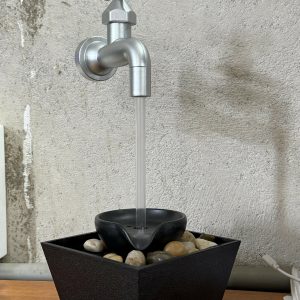 Modern Tap Style Tabletop Water Fountain with Pebble Base