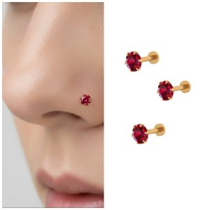 Gold plated Ruby Red AD Nosepin stud for women and girls Combo Pack of 3