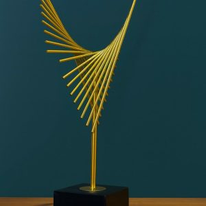 Modern Metal Abstract Table Showpiece with Gold Fan Design