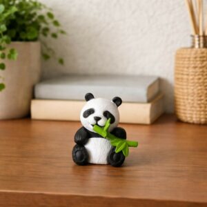 Cute Panda Eating Bamboo poly-resin Showpiece | Mini Panda Decorative Figurine