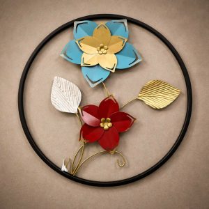 Colorful Metal Floral Wall Art Round Frame Decorative Wall Hanging