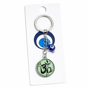 Om Evil Eye Keychain with Green Enamel for Car Keys, Bags & Gifting