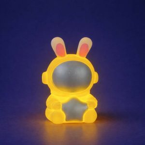 Silver Cute Bunny Astronaut LED Night Lamp for Kids Room & Desk Decor