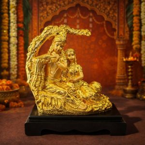 Radha Krishna Golden Finish Idol Statue for Home Temple Decor