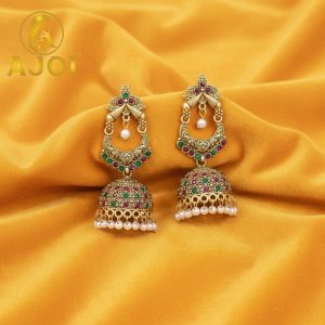 Premium Royal Multicolor Stone Jhumka Earrings with Traditional Drop Detailing