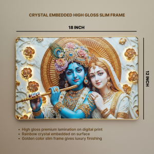 Luxury Radha Krishna Divine Gold Finish Wall Art Frame Home Decor