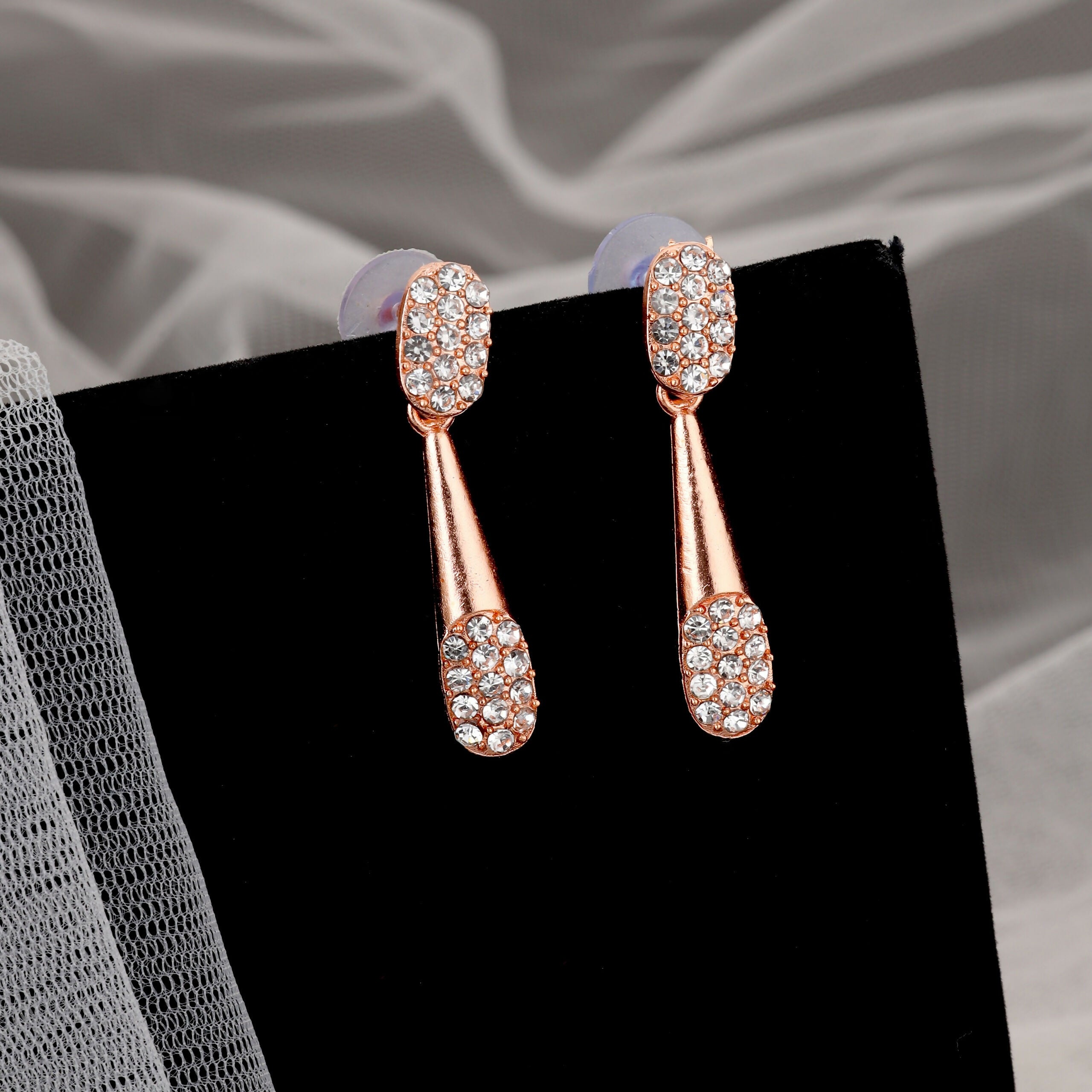 Chic Rose Gold-Toned American Diamond Tassel Necklace Set