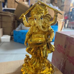 Golden Lord Ganesha Dancing Statue Decorative Idol for Home Temple & Office