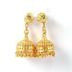 Traditional Gold-Finish Pearl Drop Jhumka with Classic Dome Design