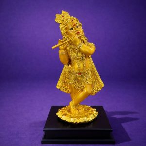 Lord Krishna Flute Idol Golden Finish Statue for Home Temple Decor